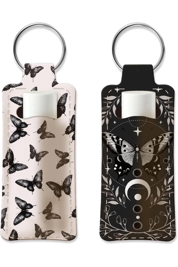 2pcs Lipstick Holder Keychain Lip Balm Holders Elastic Diving Fabric Lipstick Keychain Key Ring Holder for Chapstick for DIY