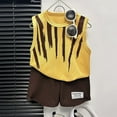thumbnail image 1 of 2pcs Little Girls Boys Summer Clothes Unisex Outfits Casual Short Sleeve Tops Short Pants Sets Yellow 3-4 Years Clearance, 1 of 4