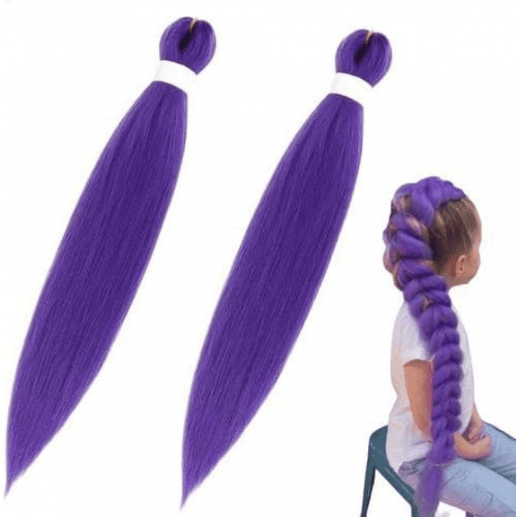 2pcs Long Braiding Hair, Pre Stretched Synthetic Braiding Hair Extensions For Braids-Purple