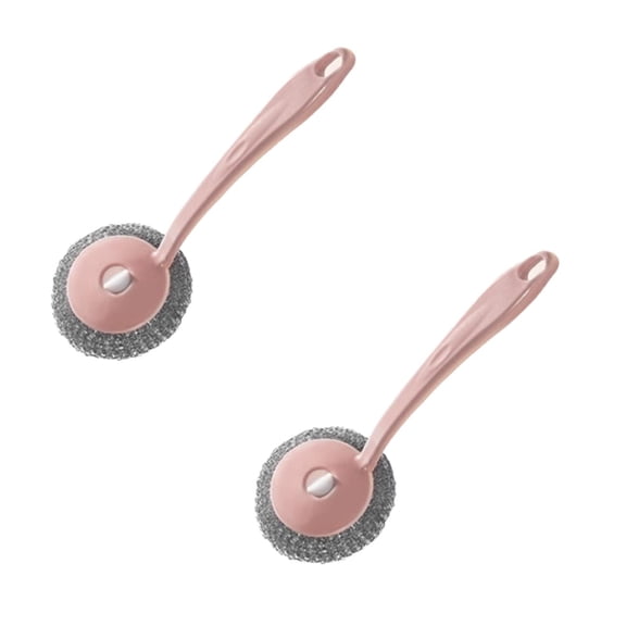 2pcs Long Handle Stainless Steel BBQ Grill Scrub Brush Heavy Duty Steel Wool Cleaner For Grates Grills Cast Iron Pans