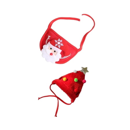 2pcs Lovely Dog Clothing Accessories Xmas Dress Up Halloween Cosplay Uniform for Cats Puppy Kitten Birthday L Red Hat and Bib with Red
