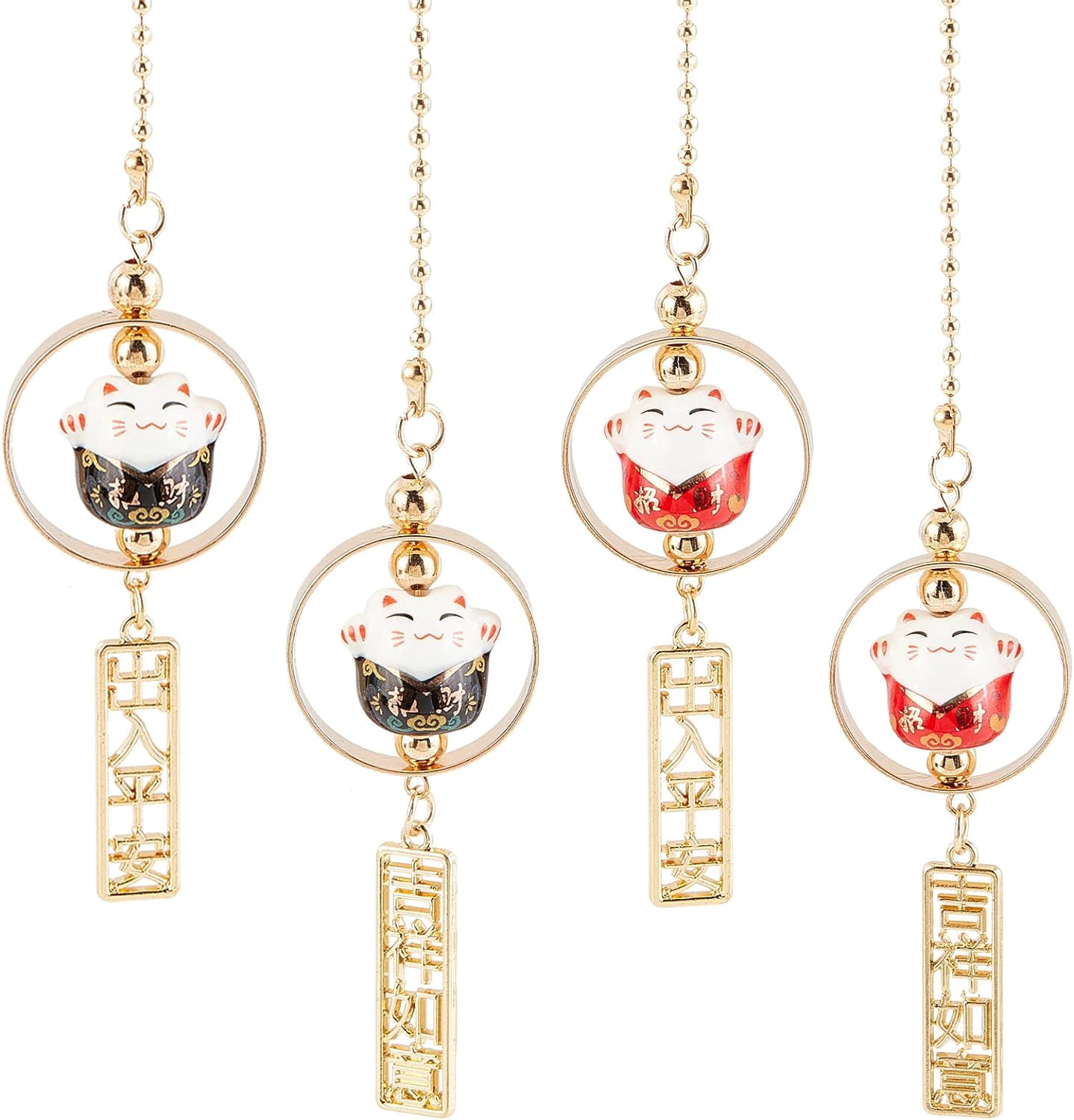 Lot De 6 Charms Téléphone Maneki Neko - Porte-bonheur Chat Japonais, Céramique, Corde Colorée, 11.5cm - 10
