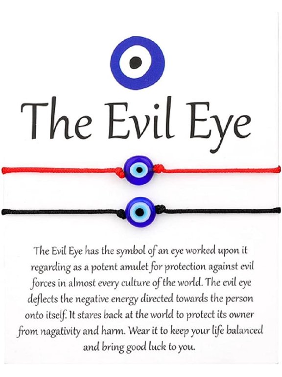 2pcs Lucky Thread String Evil Eye Wish Bracelet Set Adjustable Handmade Cord for Women Men Amulet Kabbalah Protection Friendship BFF Family Jewelry-Red Black A