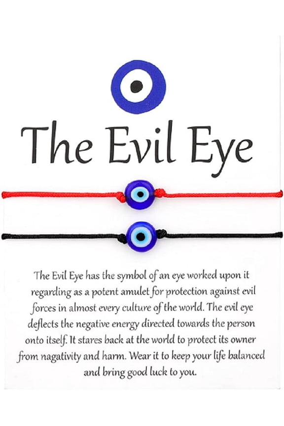 2pcs Lucky Thread String Evil Eye Wish Bracelet Set Adjustable Handmade Cord for Women Men Amulet Kabbalah Protection Friendship BFF Family Jewelry-Red Black A