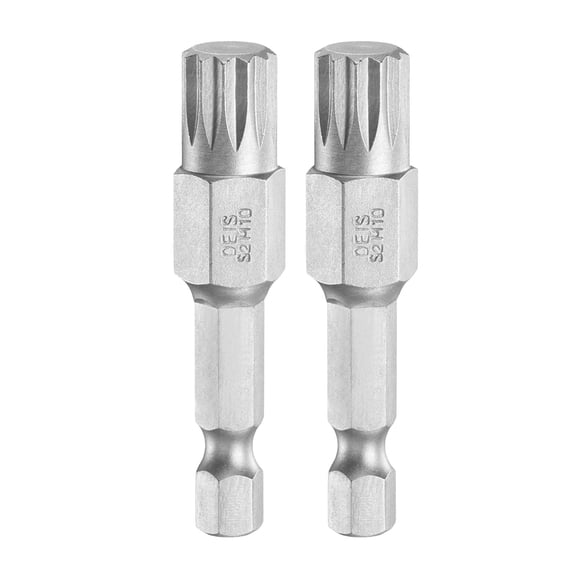 2pcs M10 Triple Square Spline Bit 1/4" Hex Shank 2" (50mm) Long Magnetic No Hole Tip Tamper Proof 12 Point Spline Drive Bits S2 Steel Industrial Power Screwdrivers