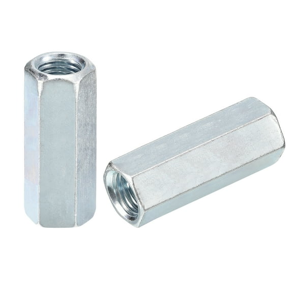2pcs M16x22x60mm Coupling Nuts - Galvanized Carbon Steel Hex Threaded Rod Coupler for Furniture, Electronic, Industrial