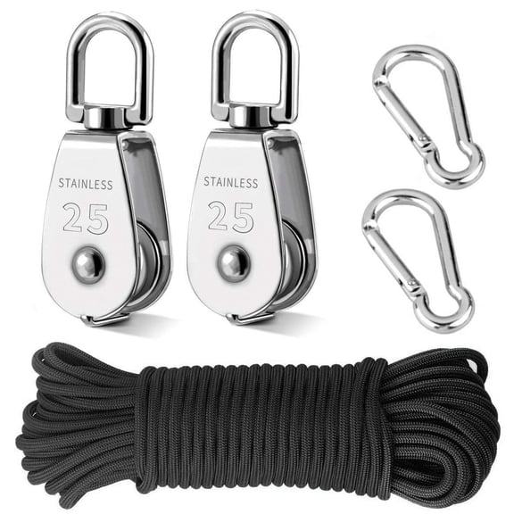 TooTaci M25 Pulley System, Heavy Duty Block and Tackle Pulley Wheel with 66FT(6mm) Nylon Rope & 2PCS Spring Snap Hook for Boat Lifting