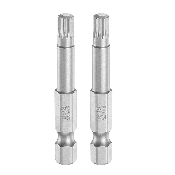2pcs M5 Triple Square Spline Bit 1/4" Hex Shank 2" (50mm) Long Magnetic No Hole Tip Tamper Proof 12 Point Spline Drive Bits S2 Steel Industrial Power Screwdrivers