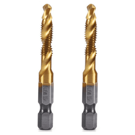 2pcs M6x1mm Hex Shank Titanium Plated HSS Screw Thread Metric Tap Drill Bits Screw Machine Compound Tap Open Chamfer,2 x Tap Drill