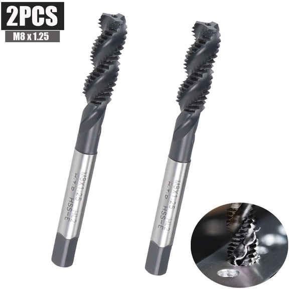 2pcs M8 x 1.25 Spiral Flute Tap Metric Machine Thread Tap HSS Nitriding Coated