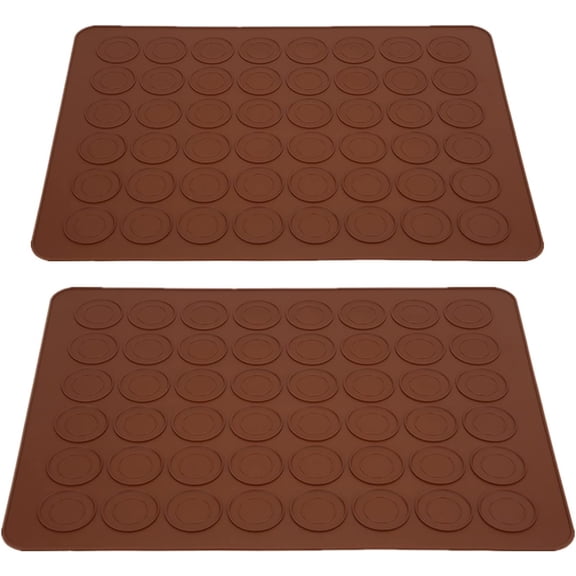 2pcs Macaron Silicone Mats, 48 Holes Non-Stick Silicone Brown Macaron Baking Pads Kit for Macarons Cake Chocolate Pastry