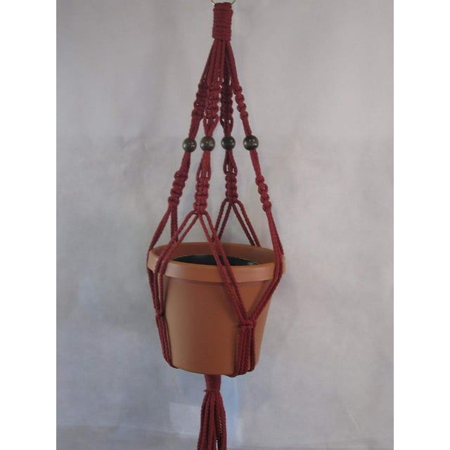 2pcs Macrame Plant Hanger 28" Vintage 6mm Cranberry Cord with Beads