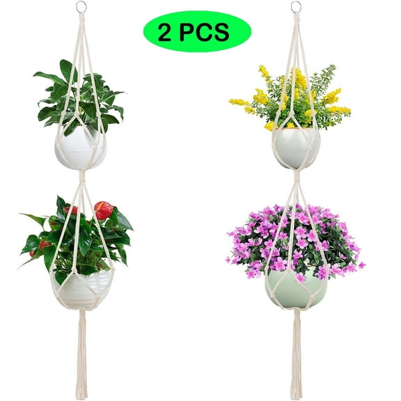 2pcs Macrame Plant Hangers, Hanging Planters for Indoor Plants Hanger,2 Tier Hanging Planter Basket Decorative Flower Pot Holders for Succulents Cacti Herbs, Boho Home Decor