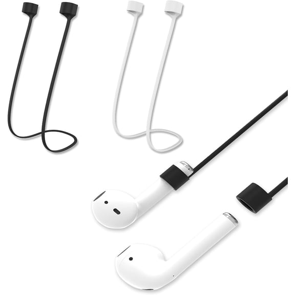 2pcs Magnetic Anti-Lost Straps Accessories Compatible with AirPods Pro/3/2/1,Sport Earbuds String Soft Running Tether Lanyard Silicone Wire Cable Connector,Neck Rope for Wireless Earphone,Black+White