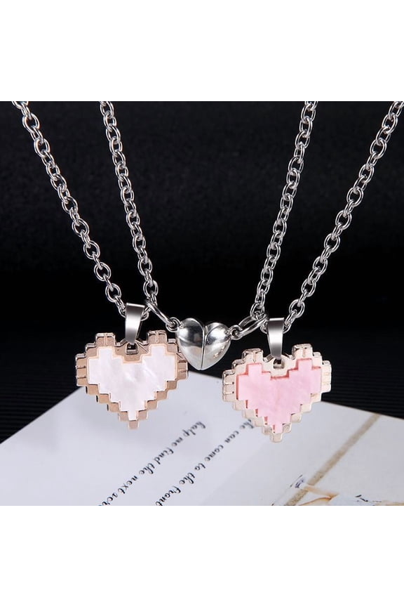 2pcs Magnetic Heart-shaped Mosaic Necklace Fashion Personality Couple Love Necklace For Valentine's Day