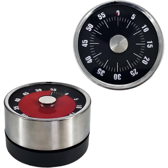 2pcs Magnetic Mechanical Kitchen Visual Timer, Countdown 60 Minute Wind Up Reminder Tool for Baking Cooking Steaming Tanning Learningblack