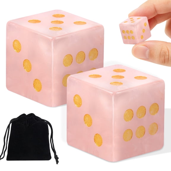 2 Pcs Pink Crystal Mahjong Dice Set, 16mm Natural Stone D6 Craps Dice for Tabletop Board Games Casino Party Decor