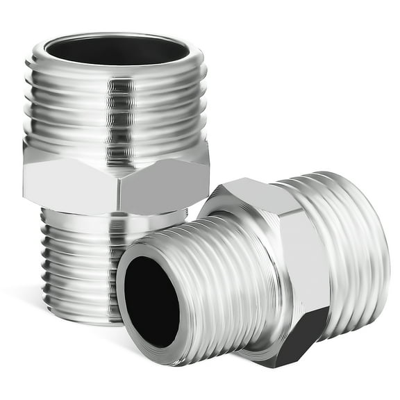 2pcs Male Threaded Fittings Stainless Steel Hose Adapter Reducing Faucet Hose Joiner Water Lines Adapters Plumbing Fittings 1/2 To 3/8