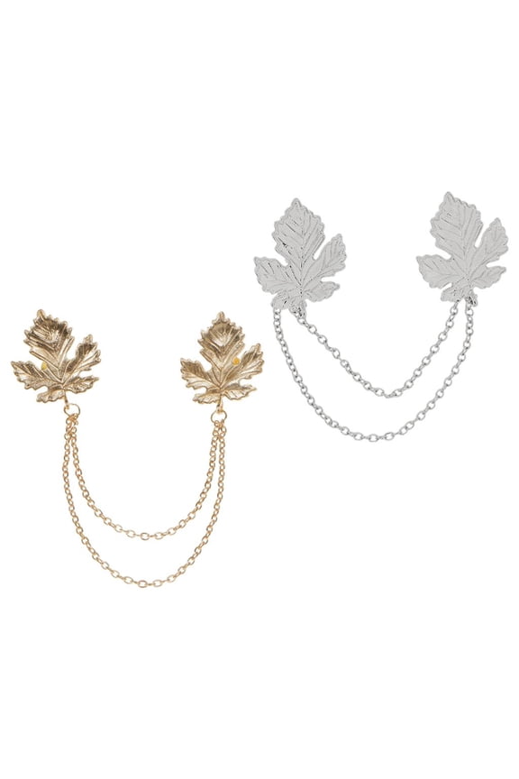 2pcs Maple Leaf Chain Tassels Brooch Lapel Pin Neck Collar Tip