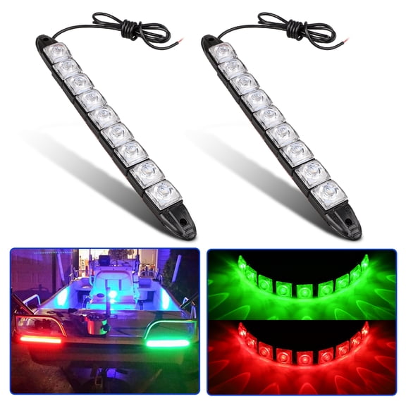 2pcs Marine Boat Daytime LED Lights, 12V LED Navigation Strip Lights, Waterproof Flexible Bow Marine Light Bar for Boat Deck Stern Dinghy Pontoon Kayak Yacht Vessel, Red & Green