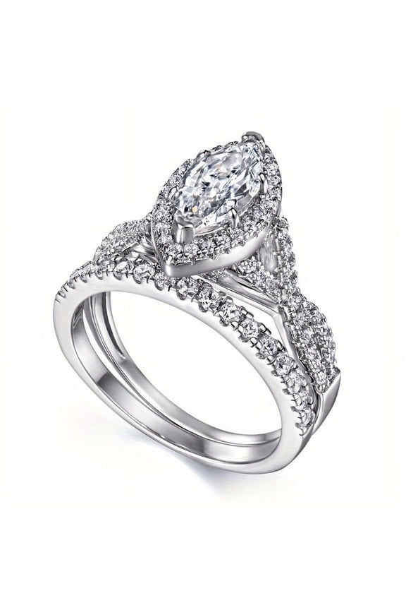 2pcs Marquise Cut 1 Carat Women Moissanite Ring Set, Perfect For Proposal, Eternal Promise Jewelry Gift