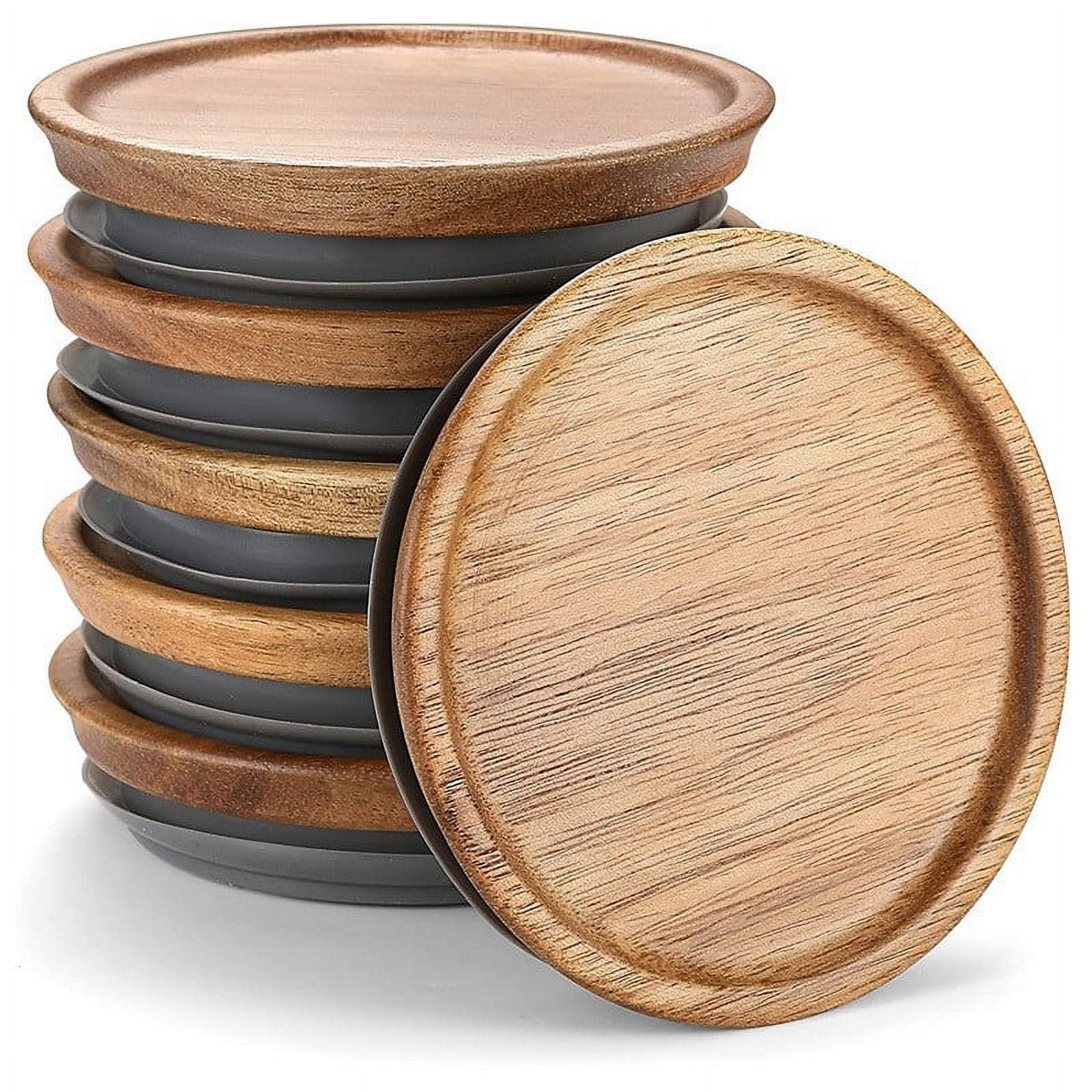 2pcs Mason Jar Lids Reusable Jar Lids Wooden Storage Lid with Silicone Seal