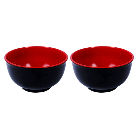 2pcs Black and Red Bowl Imitation Porcelain Rice Soup Bowls Tableware for Restaurant Home (4.5inch)