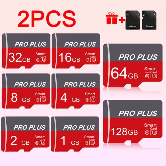 2pcs Memory Card 128GB 64GB 32GB 16GB with Adapter, High Speed Memory Card 8GB 4GB 2GB 1GB, U3 C10 A1 TF Card for Tablet/Camera/Phone, Camera Storage, Device Storage Upgrade, Compact Card