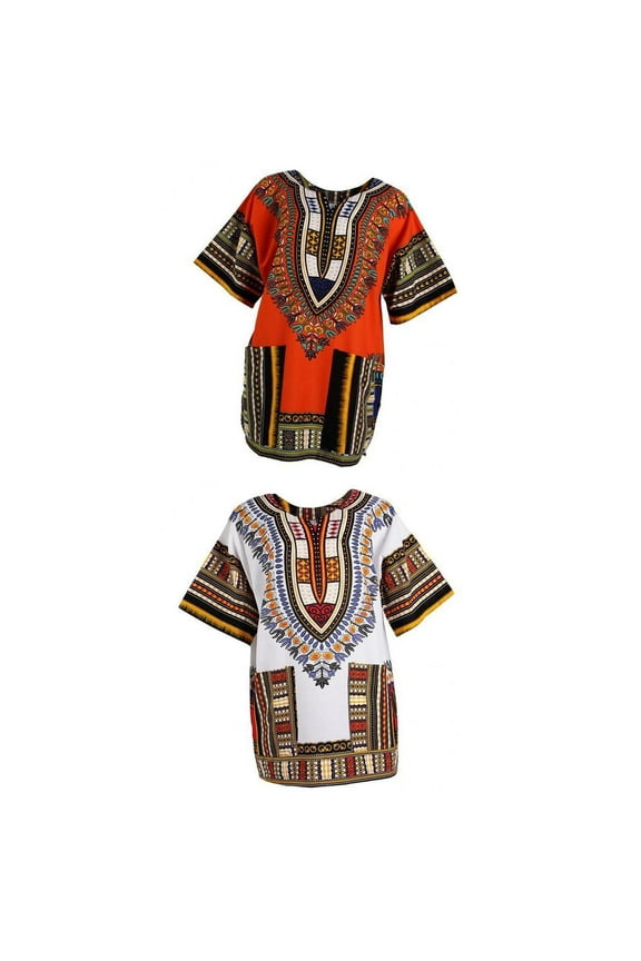 2pcs Mens Dashiki Shirt African Embroidery Print Festival Hippie Dress Shirt