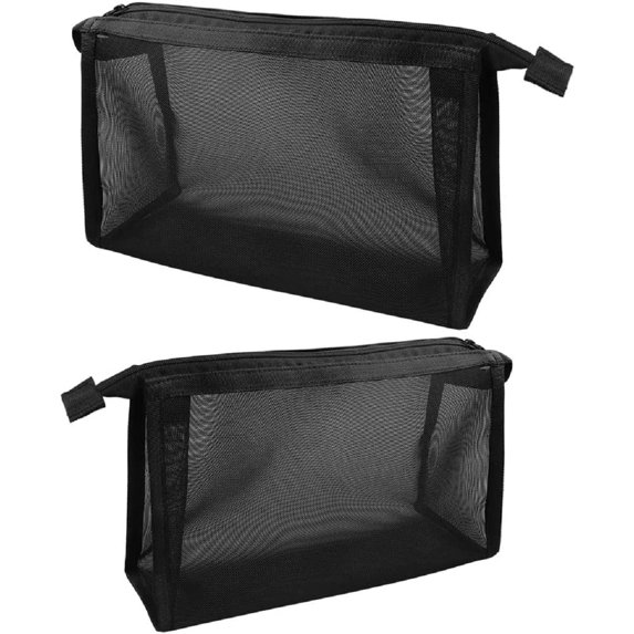 2pcs Mesh Cosmetic Gauze Bag Black for Office Travel Makeup (27.5 * 17cm, 23.5 * 13cm)