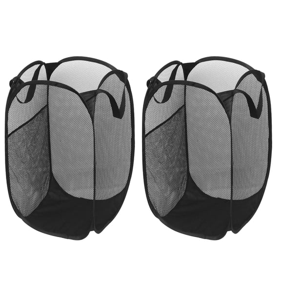 2pcs Mesh Popup Laundry Hamper Clothes Hamper Mesh Pop-Up Laundry Hamper Basket for Kids Room College Dorm Travel(Black)