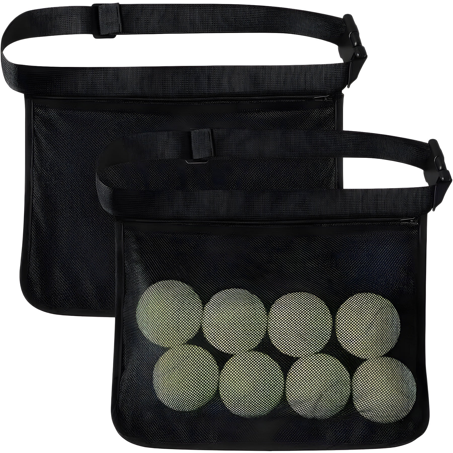 2pcs Mesh Waist Hip Ball Pouch Holder for Women & Men,Tennis Pickleball Balls Accessory, Tennis Ball Bag Pouch Carrier for Trainer,Coach,Enthusiast（black）