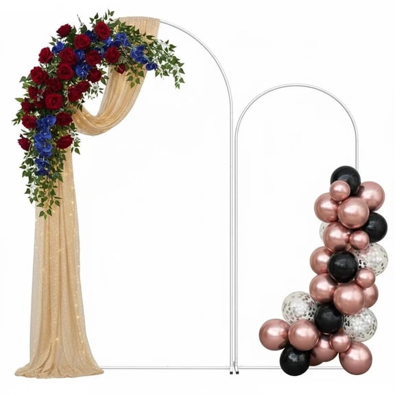2pcs Metal Arch Backdrop Stand (7.3FT+6FT), Balloon Arch Stand with Base for Wedding Ceremony, Baby Shower, Outdoor & Indoor Decoration, White