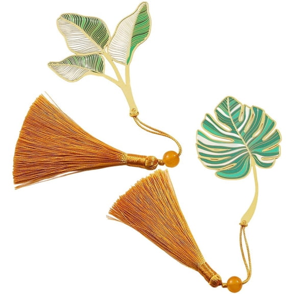 2pcs Metal Bookmark, Fantasy Leaf Bookmarks Cute Leaf Vein Bookmarks Page Marker with Tassel Pendants Handmade Bookmark Gift for Adults Bookworms