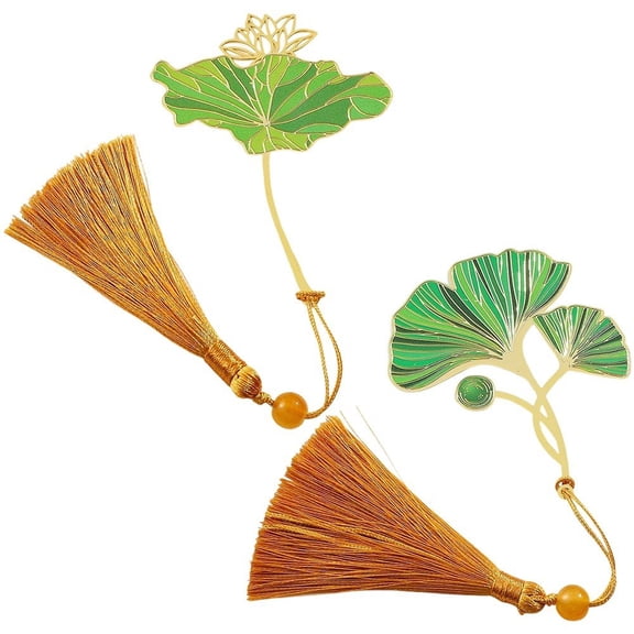 2pcs Metal Bookmark, Fantasy Leaf Bookmarks Cute Leaf Vein Bookmarks Page Marker with Tassel Pendants Handmade Bookmark Gift for Adults Bookworms