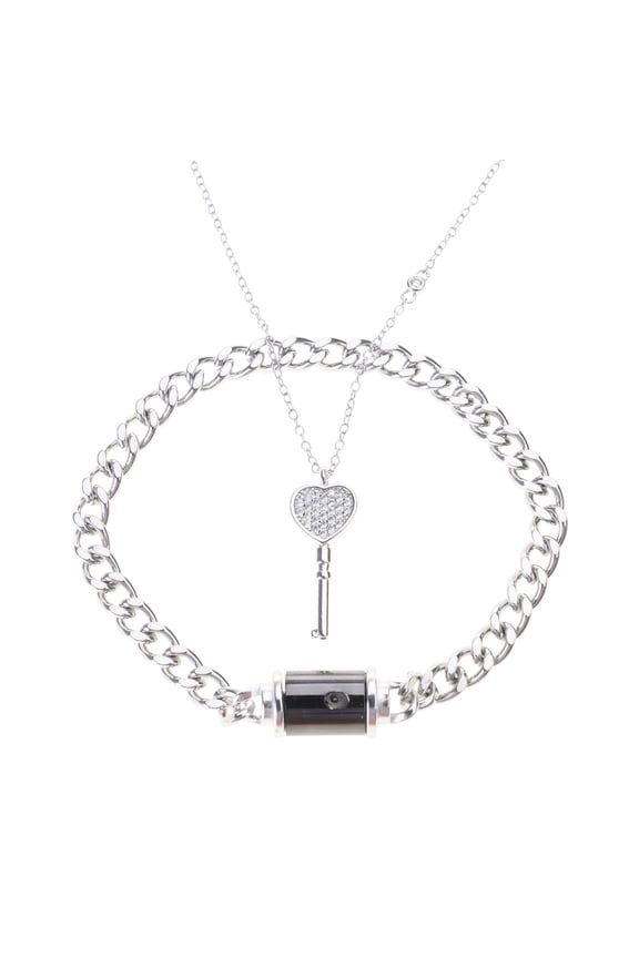 2pcs Metal Chain Bangle Stainless Steel Heart Key Pendant Necklace Fashion Couple Necklace Jewelry Gift