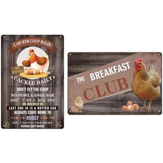 2pcs Metal Chicken Signs for Coop Funny Outdoor - Vintage Tin Sign for ...
