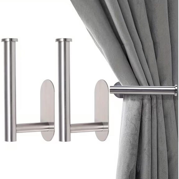 2pcs Metal Curtain Holdbacks, Self-Adhesive Curtain Pull Backs, Curtain Hooks, No Drill Curtain Drapery Tiebacks Holders For Windows, Doors, Multi-Purpose Hooks For HomeSilver