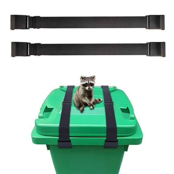 2pcs Metal Double Claw Trash Can Lock Strap for Animals,trash can straps for raccoons,Adjustable Raccoon Proof Lid Lock with Bungee Cord, Bear Proof Security Straps for Outdoor Garbage Cans