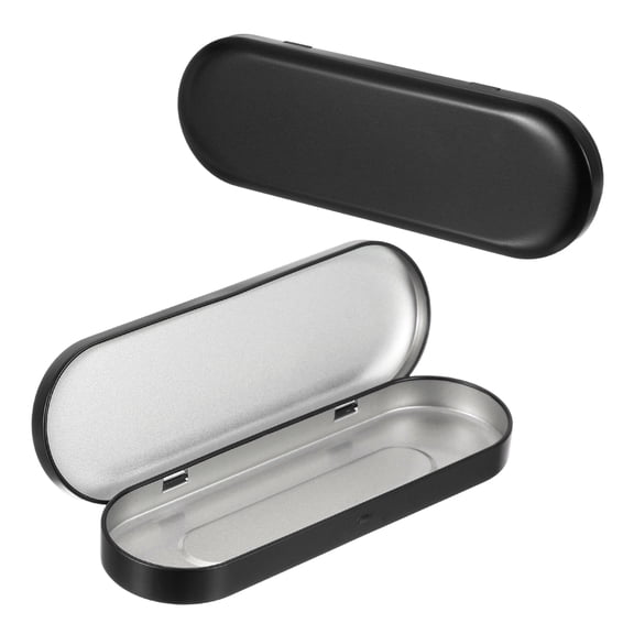2pcs Metal Hinged Tins Box, 6.9x2.4x0.7 Inch Rectangular Empty Tin Box Portable Pencil Containers for Pen Makeup Brushes Home Organizers, Black