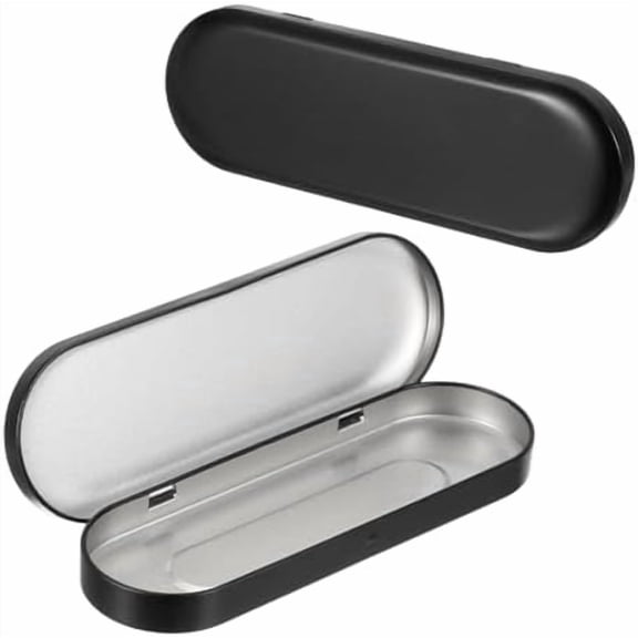 2pcs Metal Hinged Tins Box, 6.9x2.4x0.7 Inch Rectangular Empty Tin Box Portable Pencil Containers for Pen Makeup Brushes Home Organizers, Black