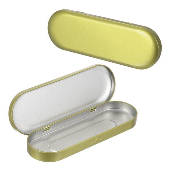 2pcs Metal Hinged Tins Box, 6.9x2.4x0.7 Inch Rectangular Empty Tin Box Portable Pencil Containers for Pen Makeup Brushes Home Organizers, Light Gold