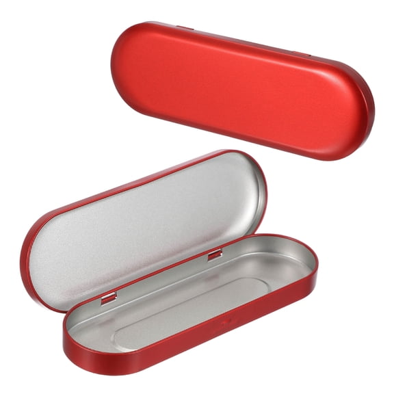 2pcs Metal Hinged Tins Box, 6.9x2.4x0.7 Inch Rectangular Empty Tin Box Portable Pencil Containers for Pen Makeup Brushes Home Organizers, Red