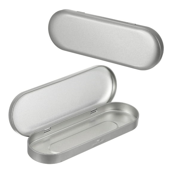 2pcs Metal Hinged Tins Box, 6.9x2.4x0.7 Inch Rectangular Empty Tin Box Portable Pencil Containers for Pen Makeup Brushes Home Organizers, Silver