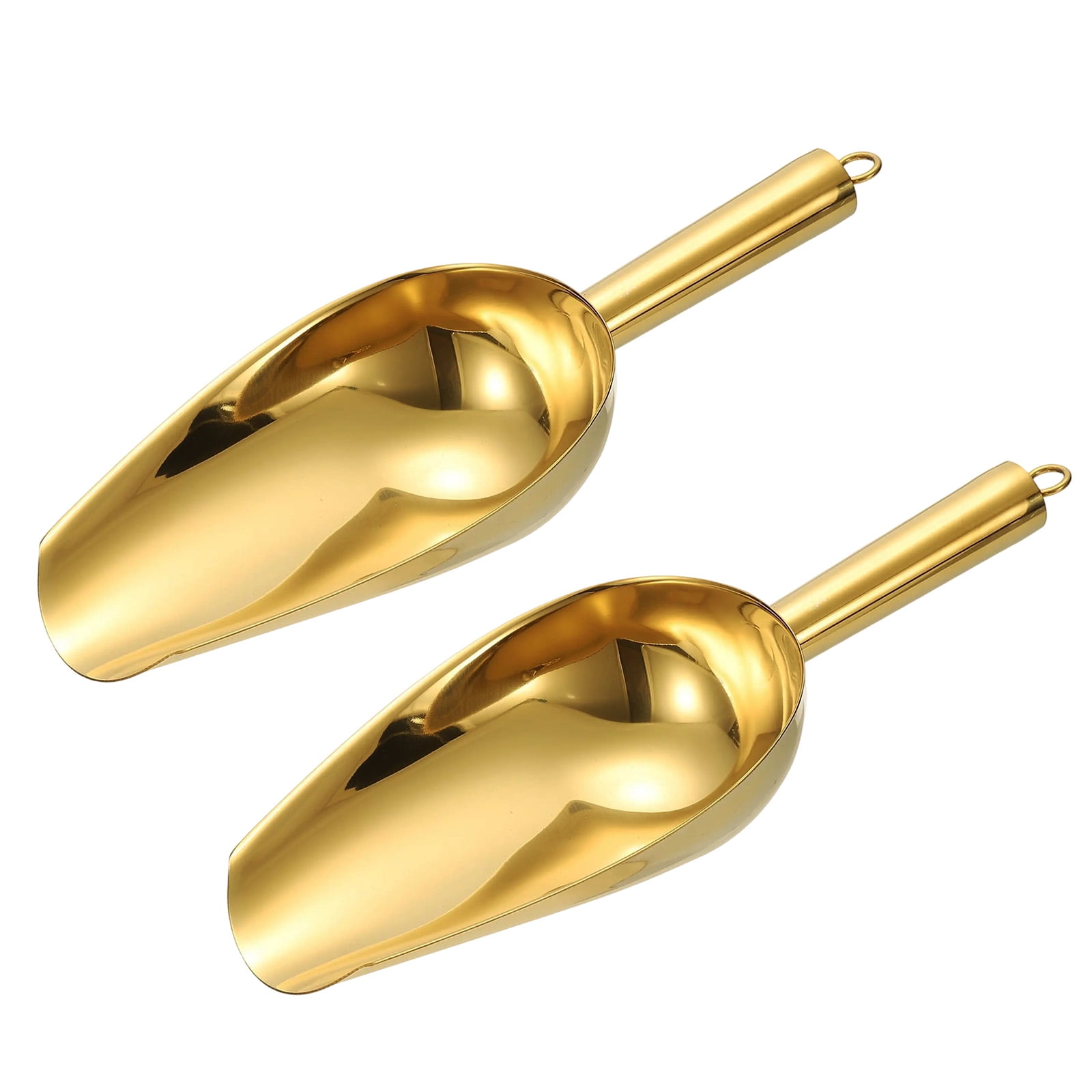2pcs Metal Ice Scoop, 11" x 4.1"Stainless Steel Ice Scooper for Home Bar Use, Gold