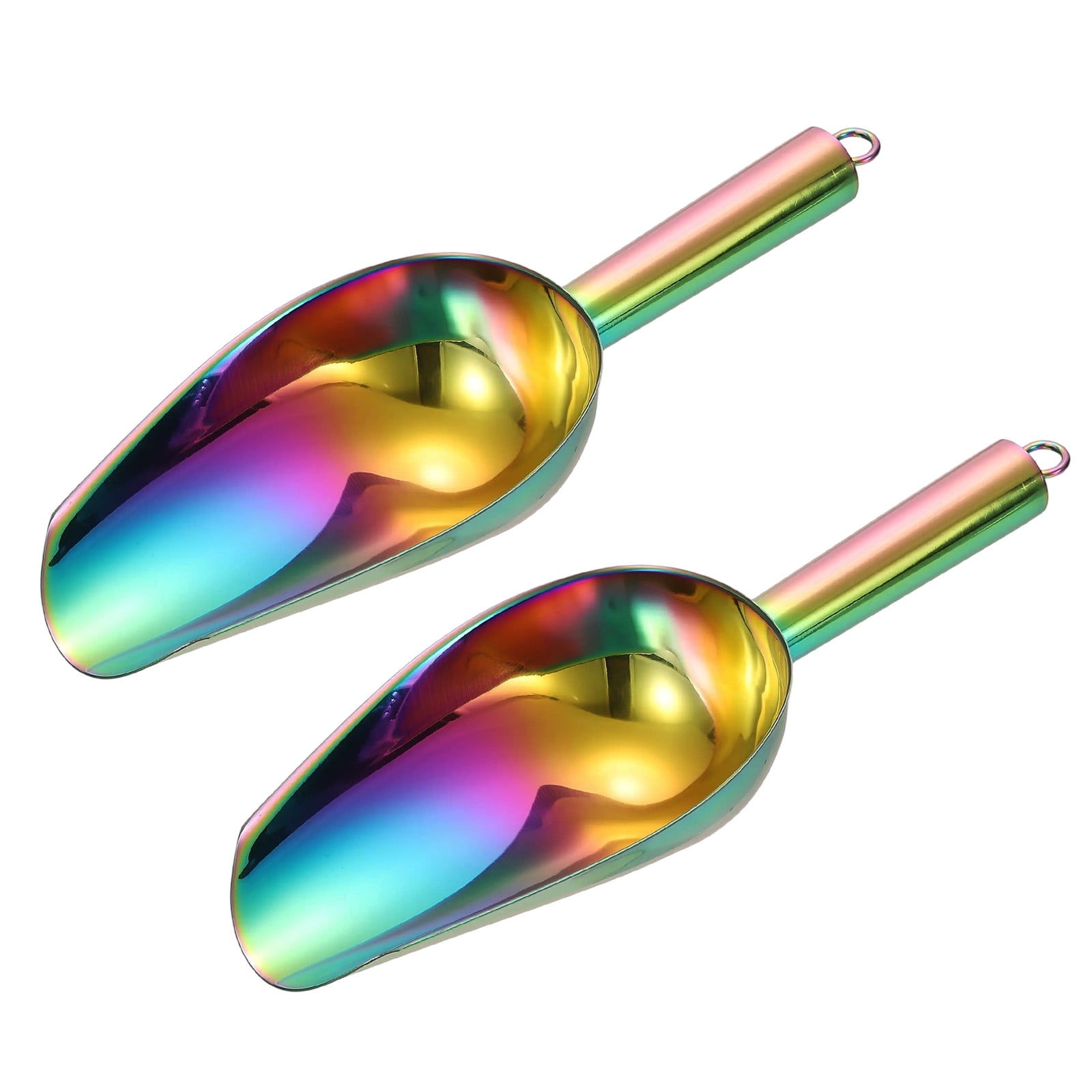 2pcs Metal Ice Scoop, 9.8" x 3.5"Stainless Steel Ice Scooper for Home Bar Use, Rainbow