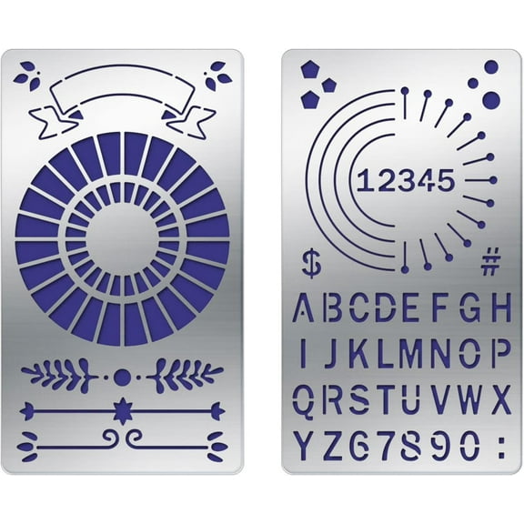 2pcs Metal Journal Drawing Stencils Set Alphabet Number Metal Stencils(4x7 Inch) Journal Templates Ruler for DIY Scrapbooking Planner Journal and Album Making