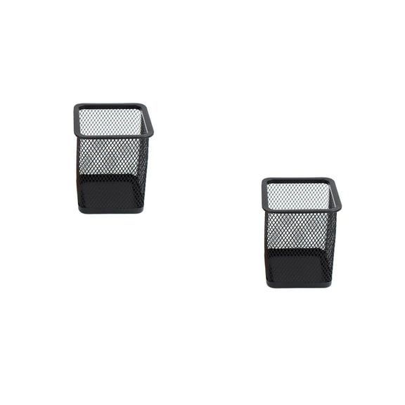 2pcs Metal Pen Holder for Desk, Cup Pen Stand Holder Desk Organizer, Square Mesh Desktop Storage Box for Home and Office ( Black )