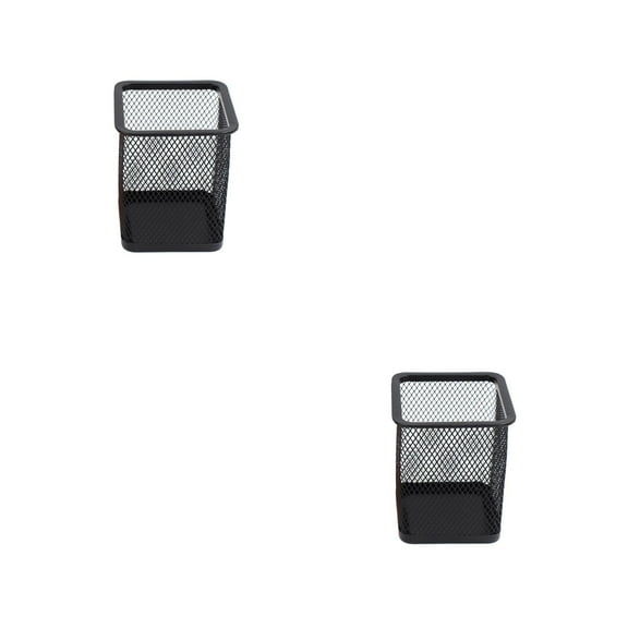 2pcs Metal Pen Pot Square Mesh Pencil Holder Container Organizer (Black)