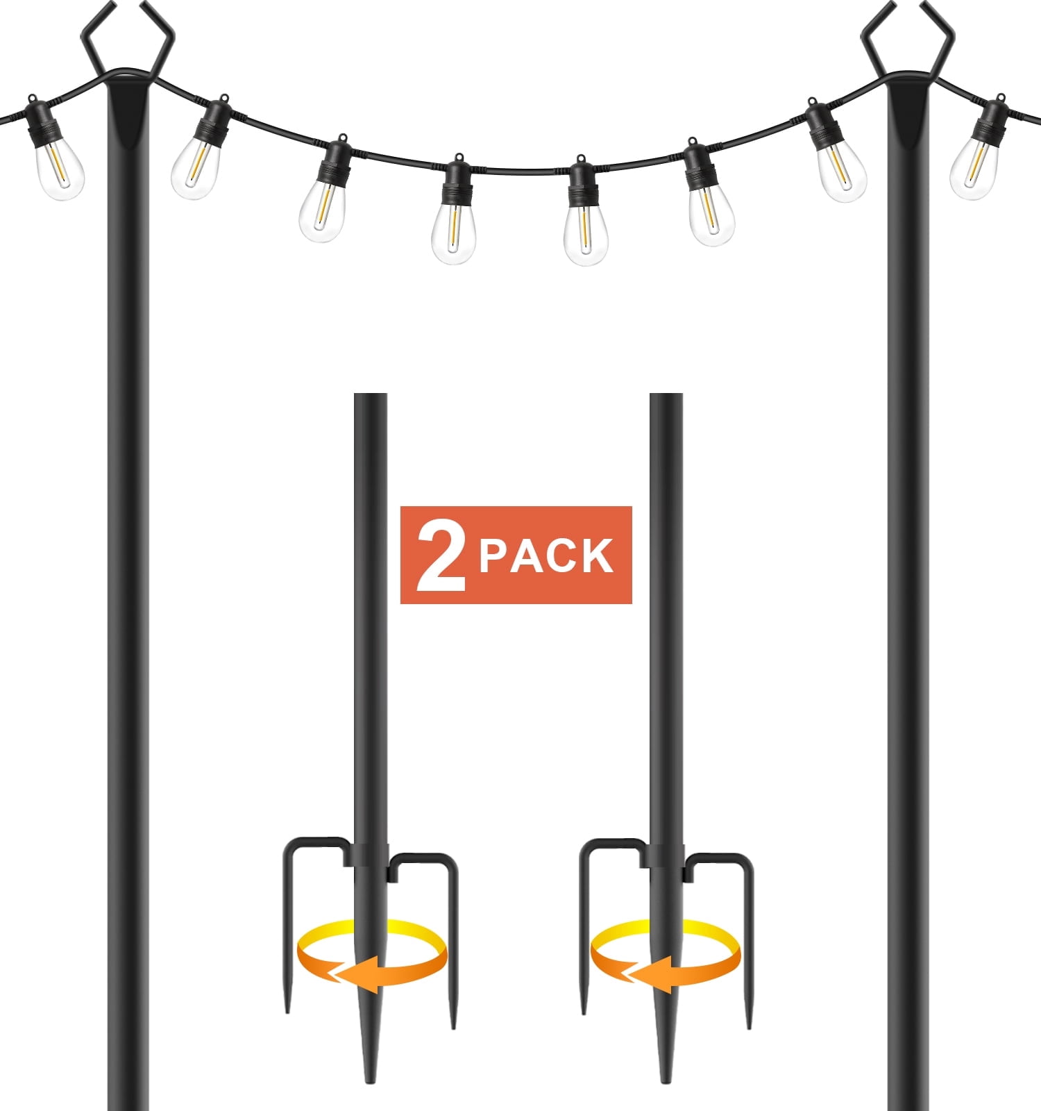 [2pcs Metal Pole] 10 Feet Metal Patio String Lights Pole | Outdoor Hanging Pole For Garden, Backyard, Patio, Lighting Bracket For Parties, Christmas And Wedding
